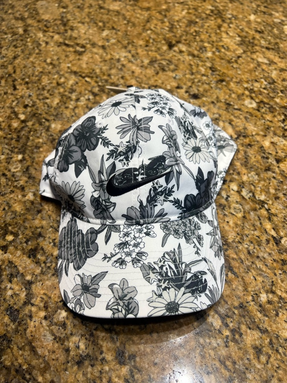 Nike White Hat with Black Floral Print